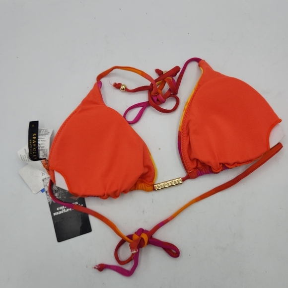Seafolly Australia Swim Red Orange Pink Yellow Triangle Bikini Top Size 4 - Picture 5 of 9